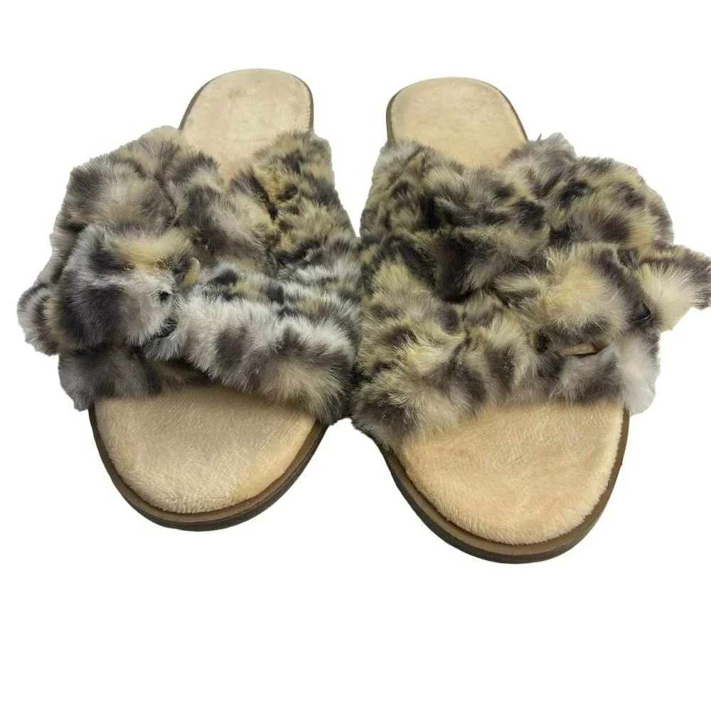 Loft Cheetah Faux Fur‎ Buckle Slippers Size M 7 - 8